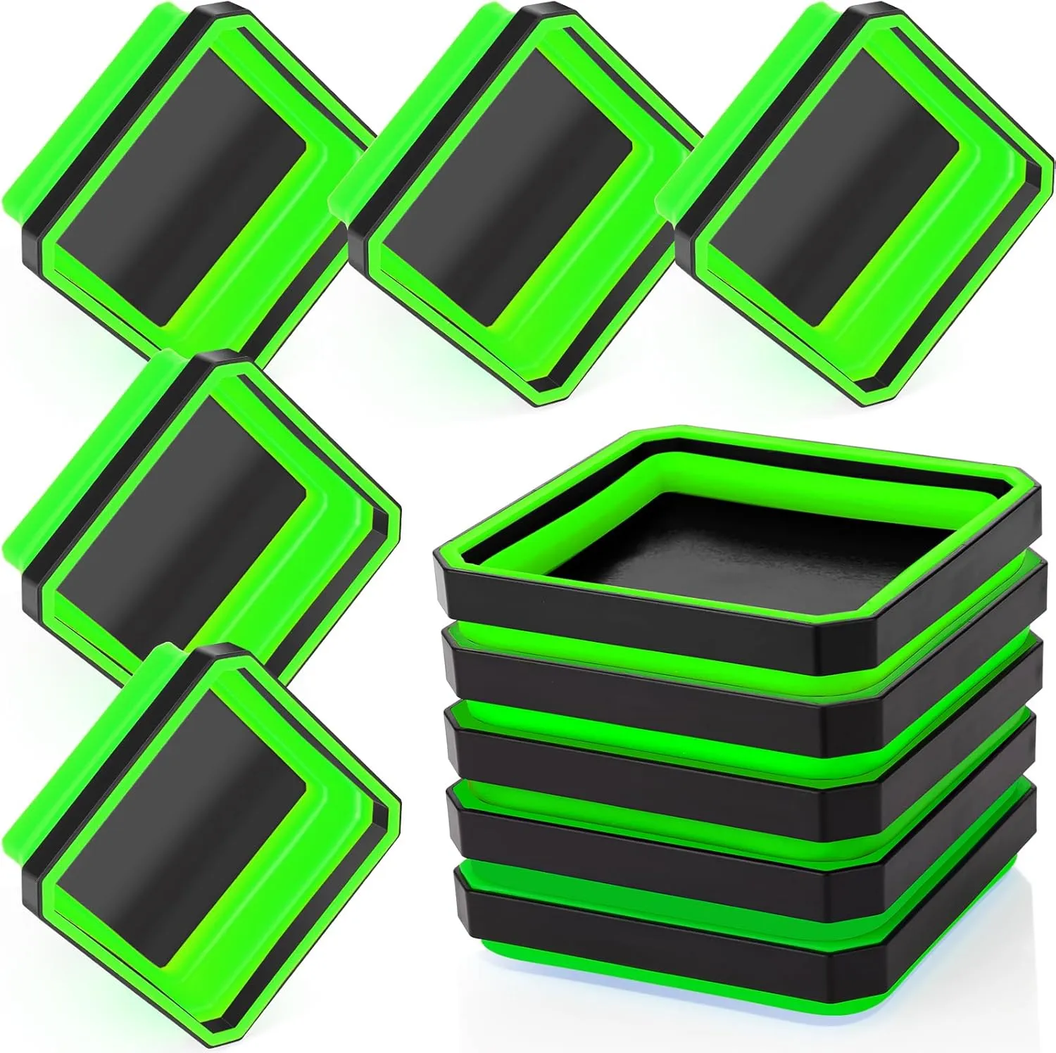 Barydat 10 Pcs Magnetic Tool Tray Collapsible Foldable Parts Trays Set Magnetic Screw Tray Magnetic Parts Bowl Square Silicone Magnetic Tool for Bolts Nuts Washers Pins Screw Parts (Green)
