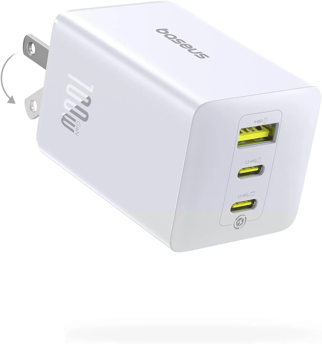Baseus 100W USB C Charger Block, 3-Port GaN Foldable Compact PPS Wall Charger, Fast Power Adapter for MacBook Pro/Air, iPad, iPhone 16/15, Galaxy S24, Steam Deck & More (100W-White)