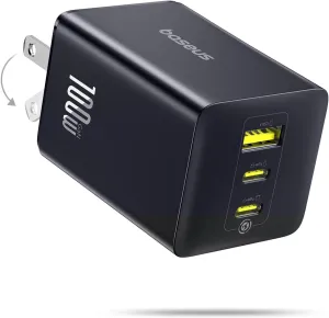 Baseus 100W USB C Charger Block, 3-Port GaN Foldable Compact PPS Wall Charger, Fast Power Adapter for MacBook Pro/Air, iPad, iPhone 16/15, Galaxy S24, Steam Deck & More