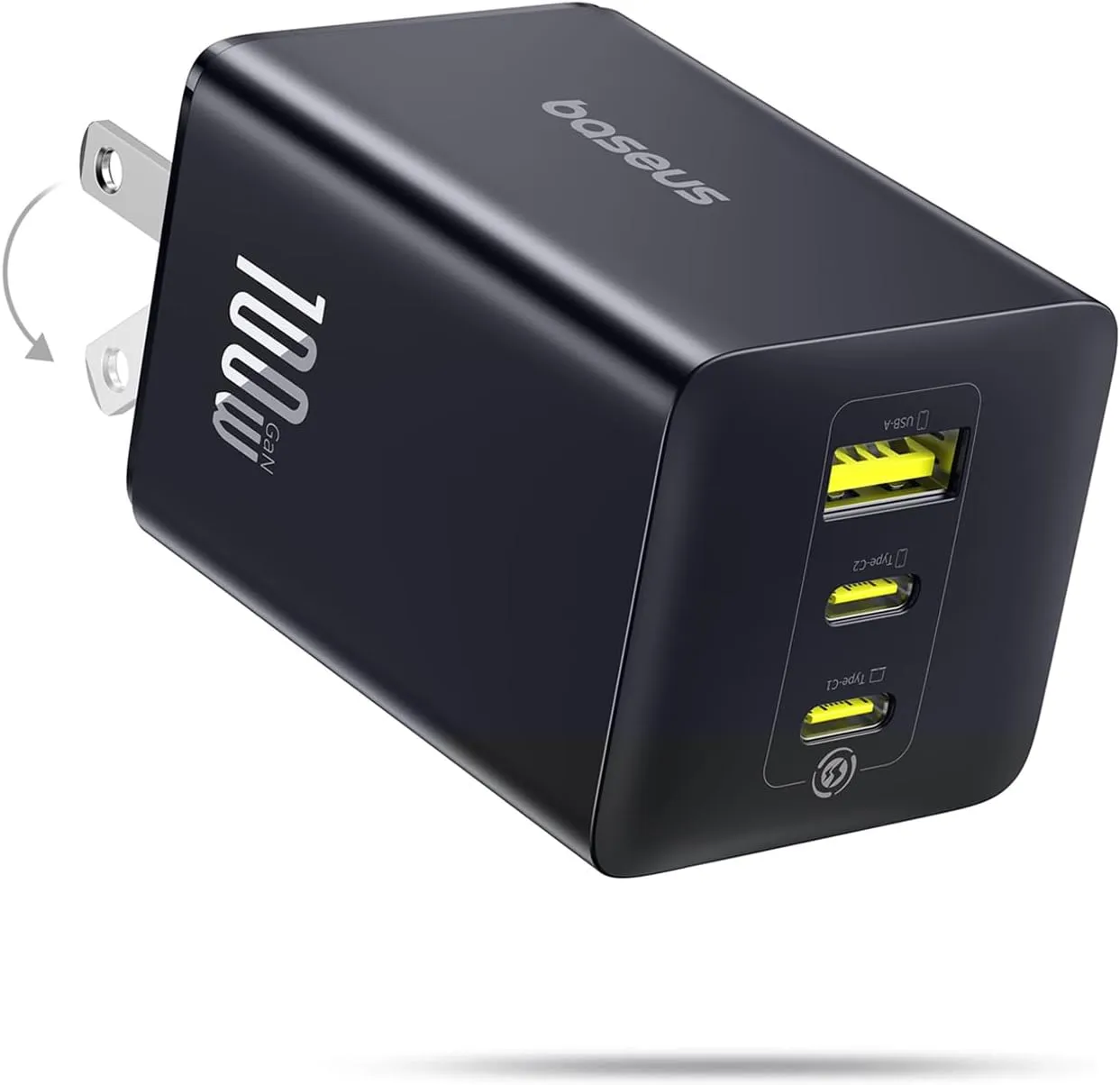 Baseus 100W USB C Charger Block, 3-Port GaN Foldable Compact PPS Wall Charger, Fast Power Adapter for MacBook Pro/Air, iPad, iPhone 16/15, Galaxy S24, Steam Deck & More