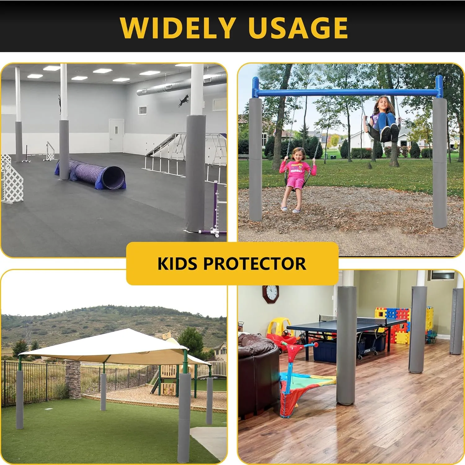 Basketball Pole Pad, Heavy Duty Safety Pole Pads for Player Protection, 72" Tall Weatherproof Protective Padding for 2.5" - 6" Diameter Poles, Basement Garage Playground Poles Protector