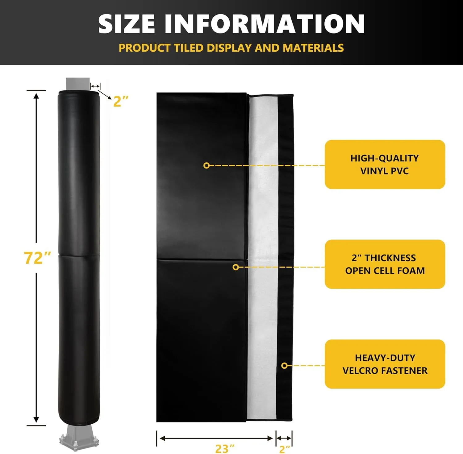 Basketball Pole Pad, Heavy Duty Safety Pole Pads for Player Protection, 72" Tall Weatherproof Protective Padding for 2.5" - 6" Diameter Poles, Basement Garage Playground Poles Protector