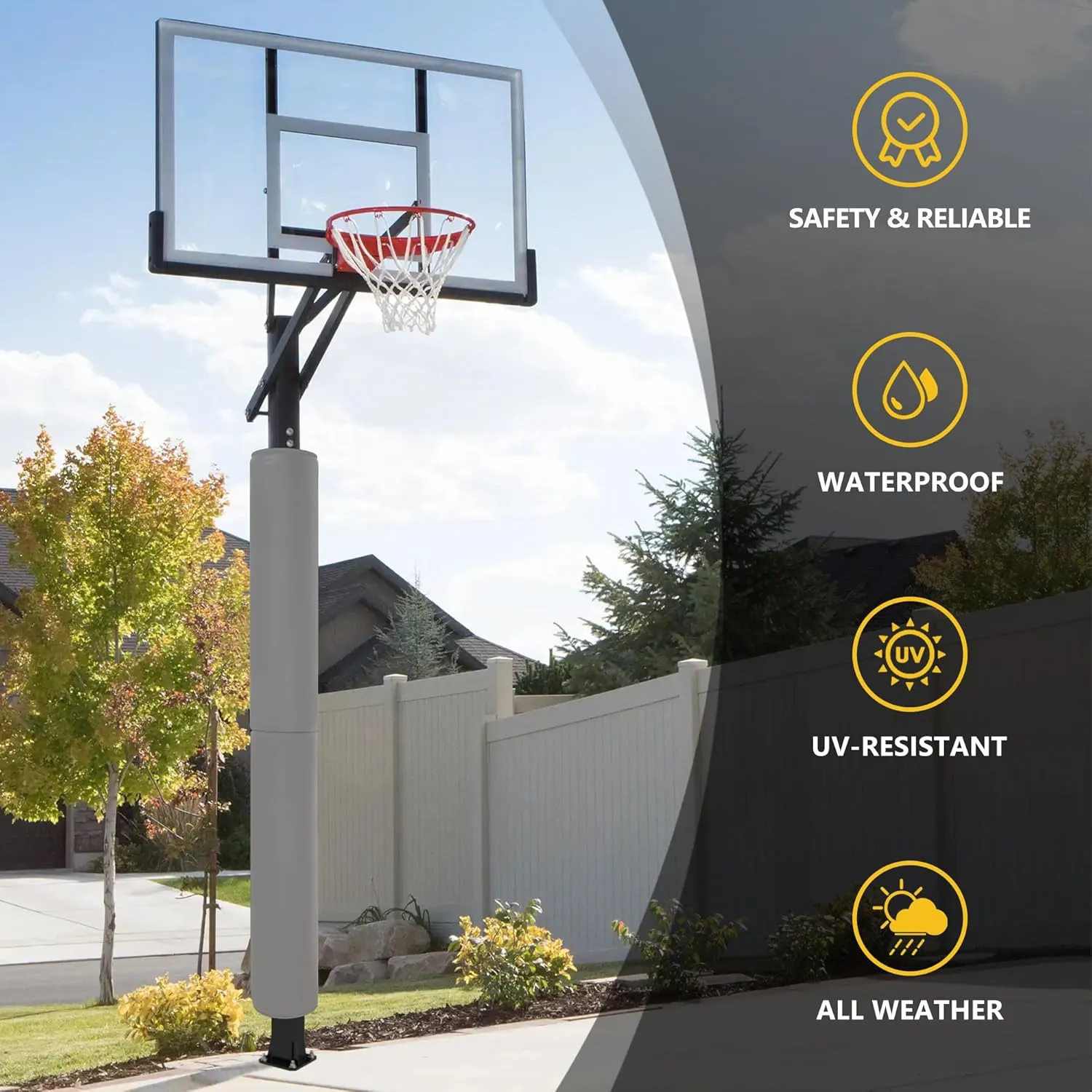Basketball Pole Pad, Heavy Duty Safety Pole Pads for Player Protection, 72" Tall Weatherproof Protective Padding for 2.5" - 6" Diameter Poles, Basement Garage Playground Poles Protector