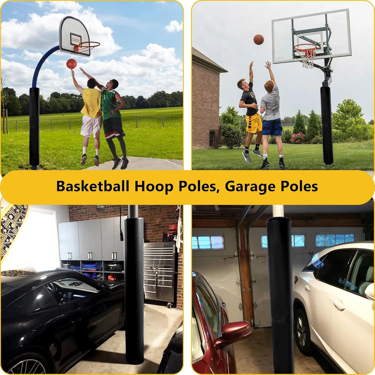 Basketball Pole Pad, Heavy Duty Safety Pole Pads for Player Protection, 72" Tall Weatherproof Protective Padding for 2.5" - 6" Diameter Poles, Basement Garage Playground Poles Protector