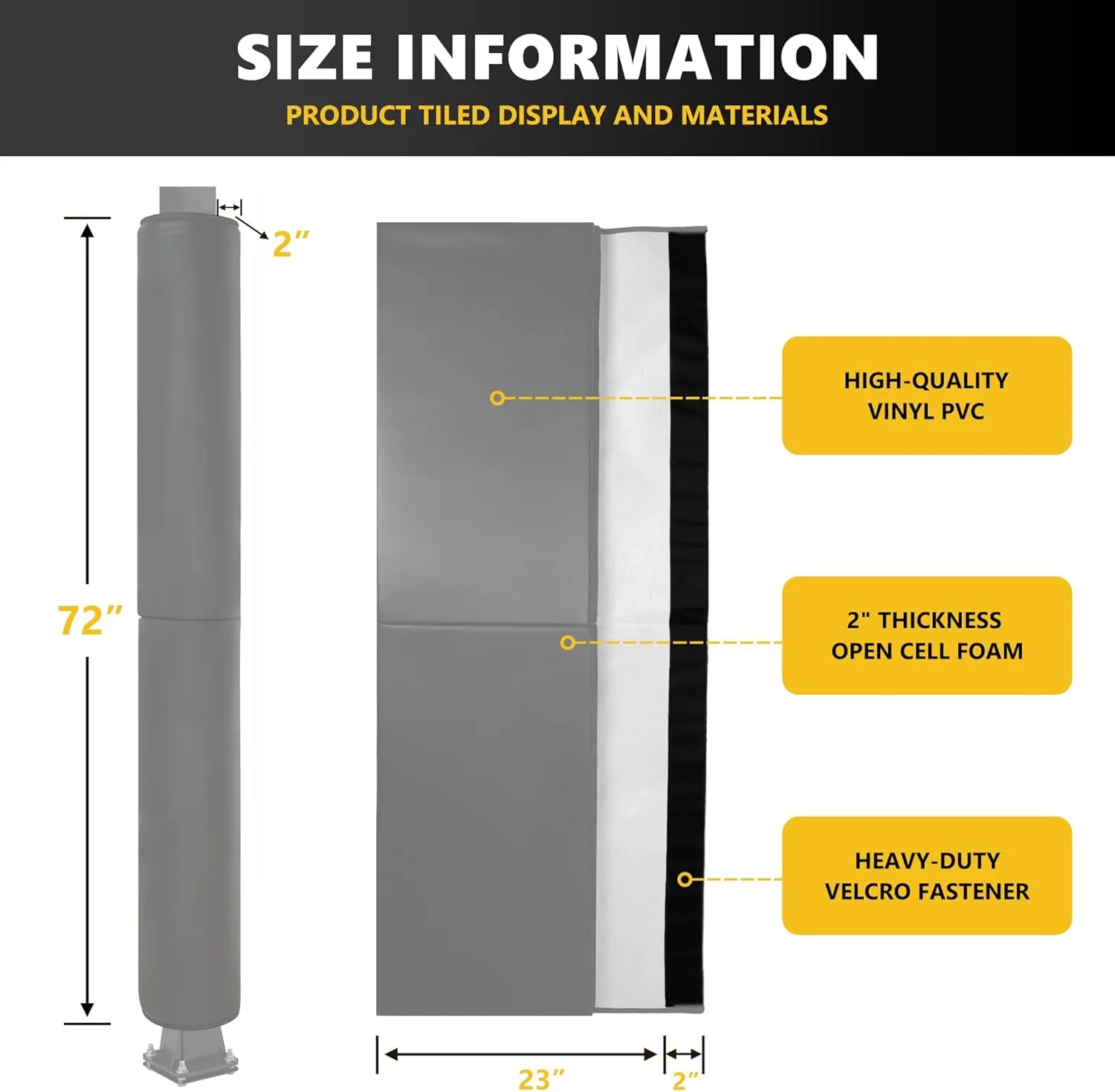 Basketball Pole Pad, Heavy Duty Safety Pole Pads for Player Protection, 72" Tall Weatherproof Protective Padding for 2.5" - 6" Diameter Poles, Basement Garage Playground Poles Protector