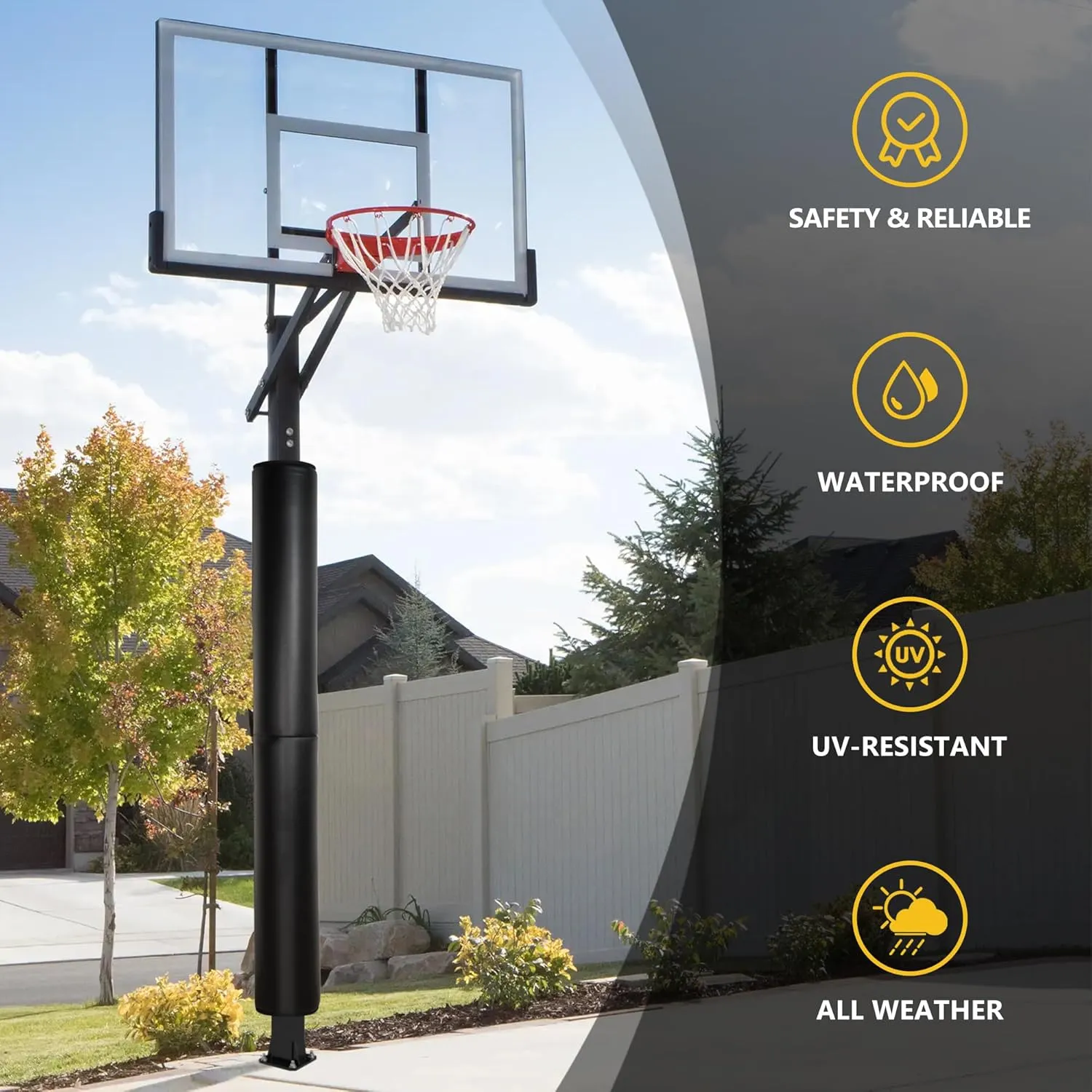Basketball Pole Pad, Heavy Duty Safety Pole Pads for Player Protection, 72" Tall Weatherproof Protective Padding for 2.5" - 6" Diameter Poles, Basement Garage Playground Poles Protector