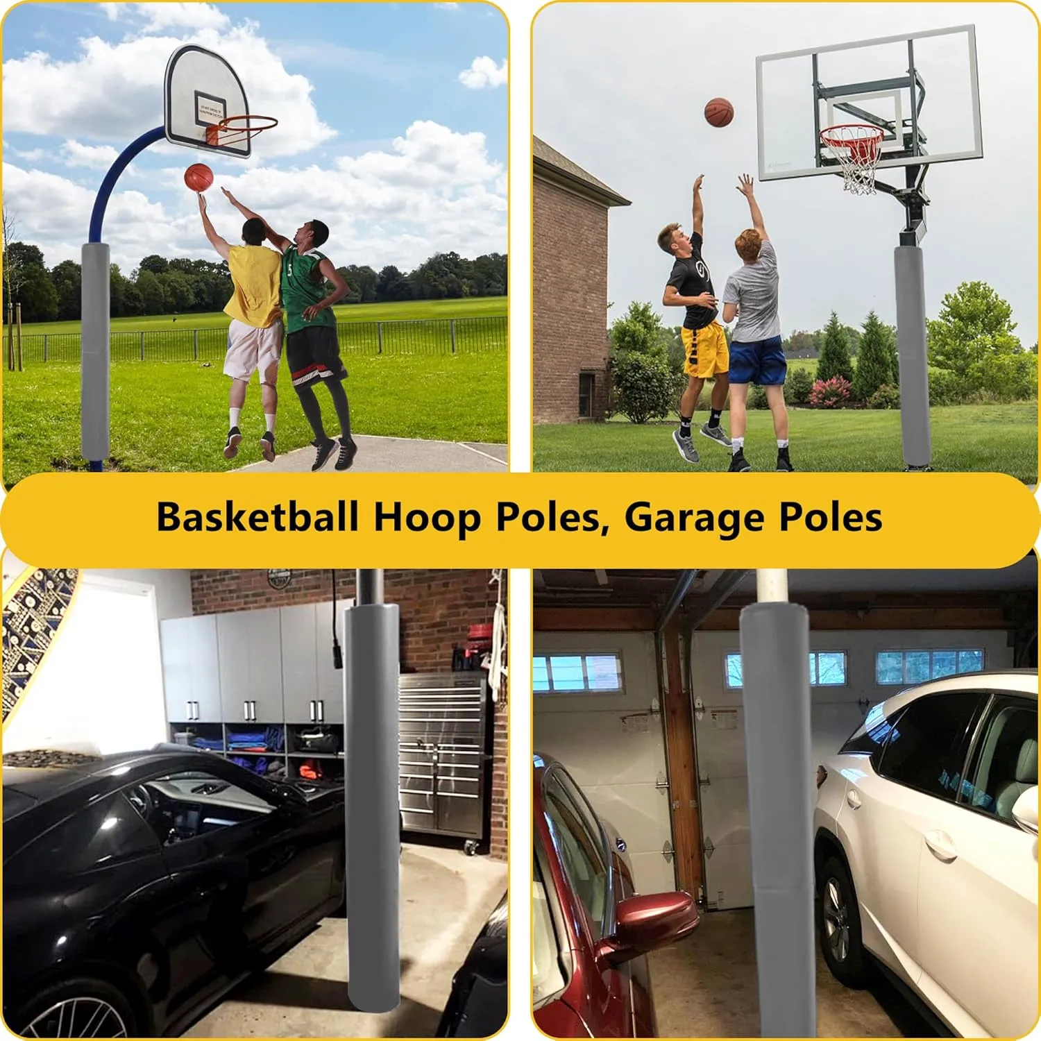 Basketball Pole Pad, Heavy Duty Safety Pole Pads for Player Protection, 72" Tall Weatherproof Protective Padding for 2.5" - 6" Diameter Poles, Basement Garage Playground Poles Protector