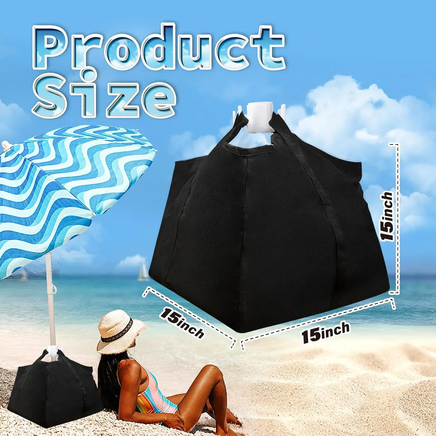 Beach Umbrella Base Weight Bag, 600D Oxford Cloth Sand Bags for Beach Umbrella Stand Base Sand Weights Portable Bags Black (2 Sets)