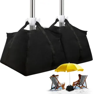 Beach Umbrella Base Weight Bag, 600D Oxford Cloth Sand Bags for Beach Umbrella Stand Base Sand Weights Portable Bags Black (2 Sets)