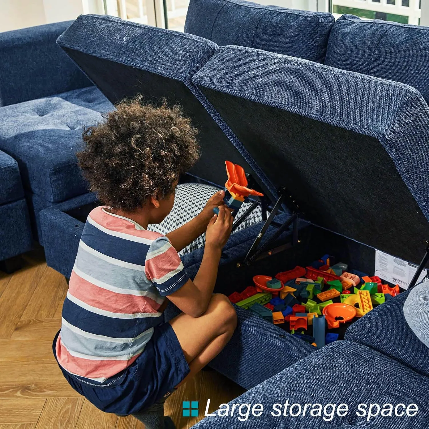 Belffin Modular Sectional Sofa with Storage Sectional Sleeper Couch Modular Sofa Bed for Living Room Blue