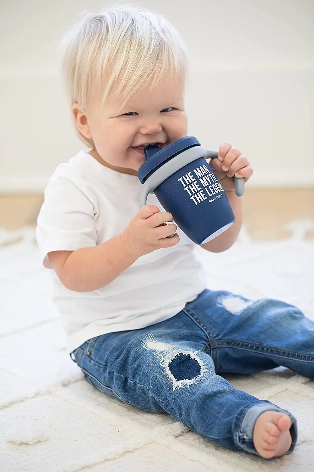Bella Tunno Happy Sippy Cup – Transition Sippy Cups for Baby 6 Months and Older, Baby and Toddler Sippy Cups with Removable Handles and Non-Toxic, BPA Free Silicone, Cheers & The Man, 8 oz