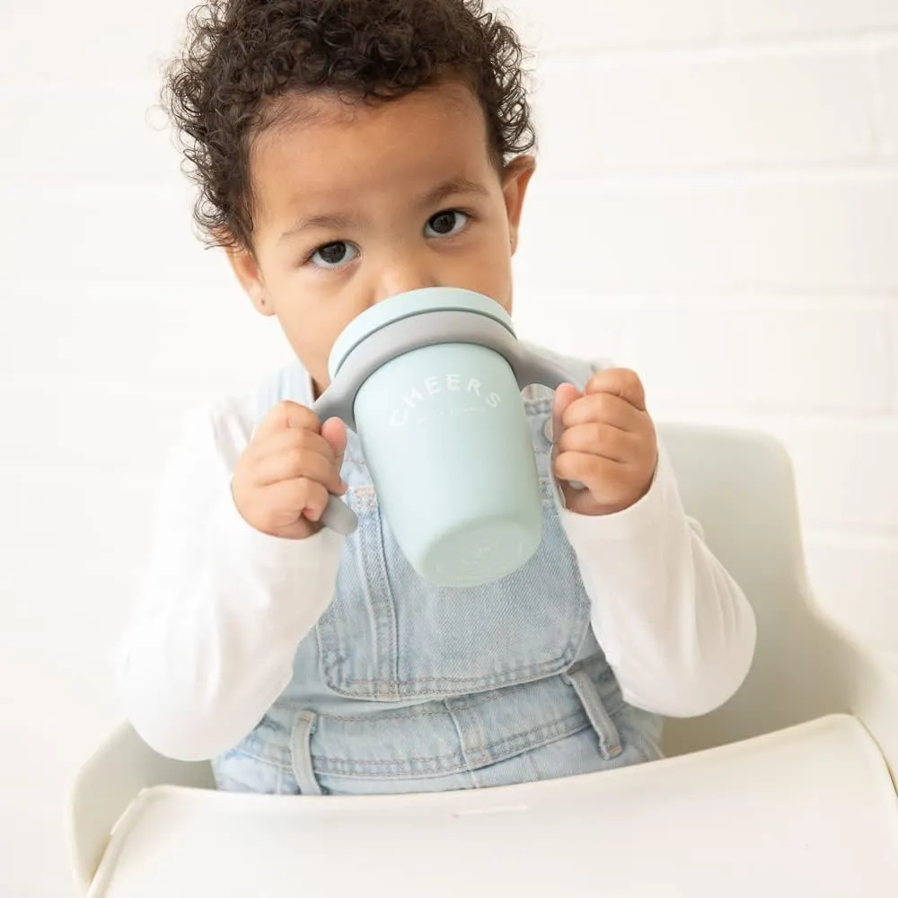 Bella Tunno Happy Sippy Cup – Transition Sippy Cups for Baby 6 Months and Older, Baby and Toddler Sippy Cups with Removable Handles and Non-Toxic, BPA Free Silicone, Cheers & The Man, 8 oz