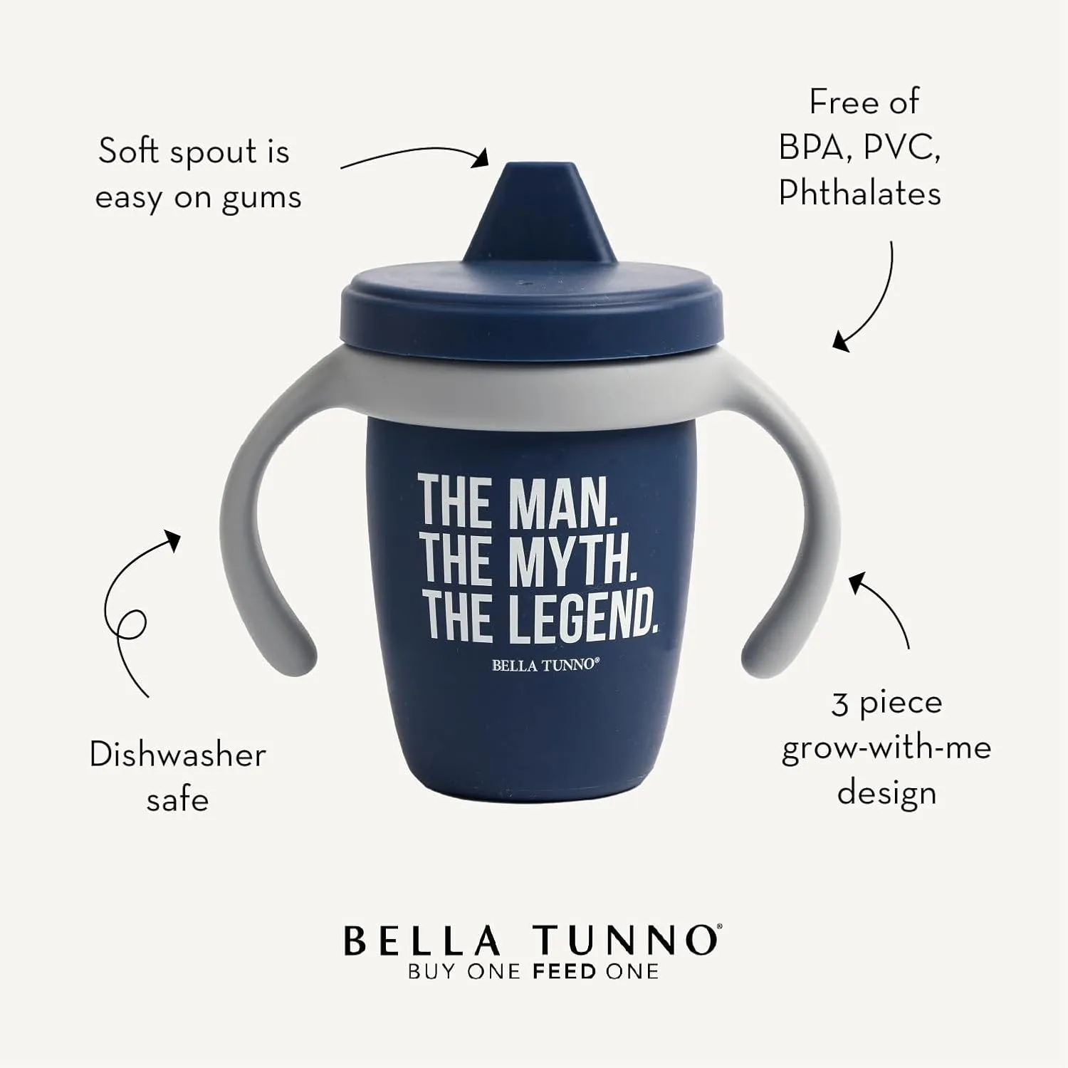 Bella Tunno Happy Sippy Cup – Transition Sippy Cups for Baby 6 Months and Older, Baby and Toddler Sippy Cups with Removable Handles and Non-Toxic, BPA Free Silicone, Cheers & The Man, 8 oz