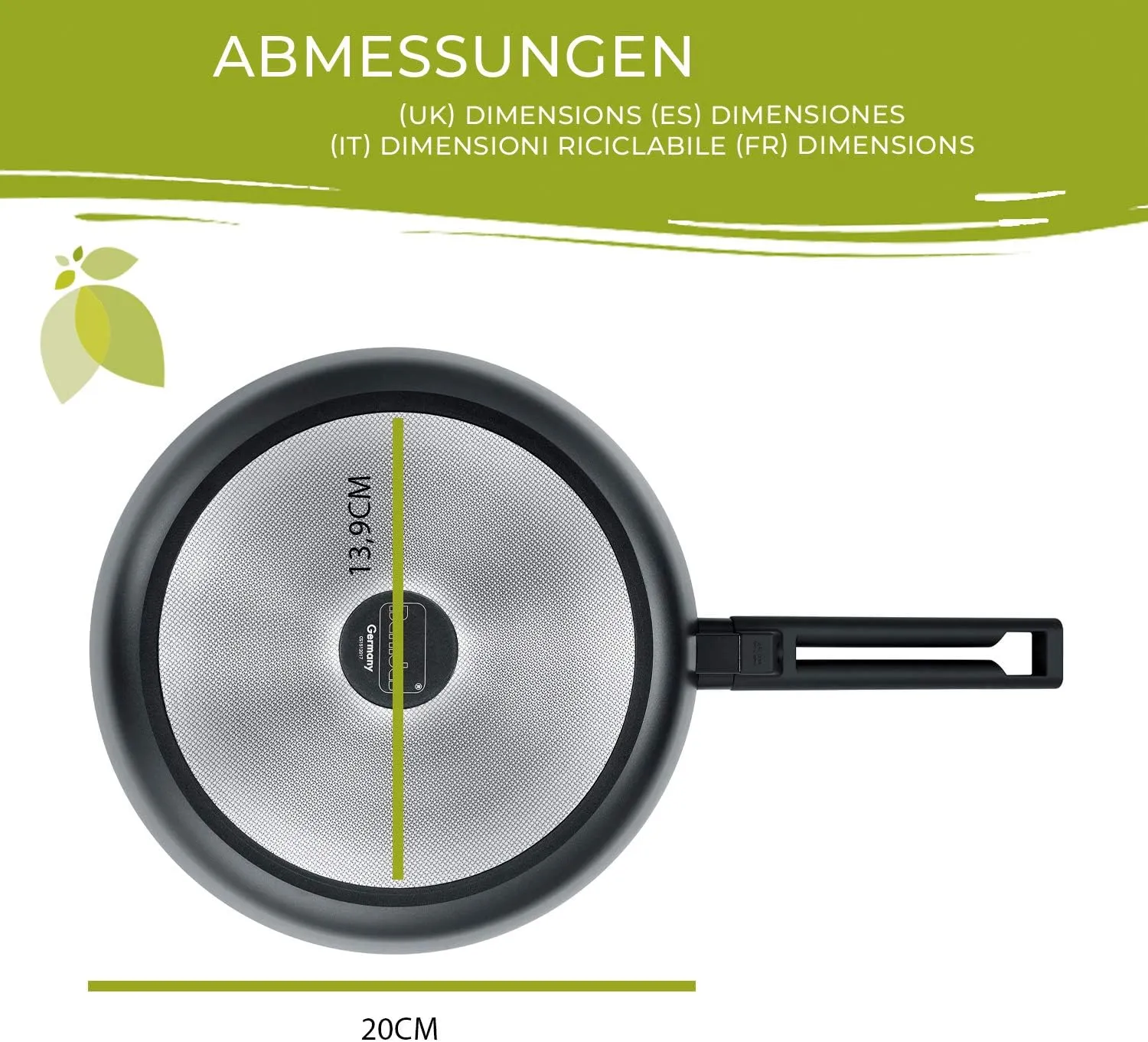 Berndes Starter b.nature Frying Pan 20 cm with Sustainable Coating Made of Quartz, Suitable for Induction Cookers, Scratch-Resistant