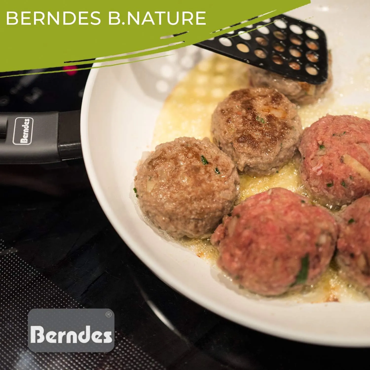 Berndes Starter b.nature Frying Pan 20 cm with Sustainable Coating Made of Quartz, Suitable for Induction Cookers, Scratch-Resistant