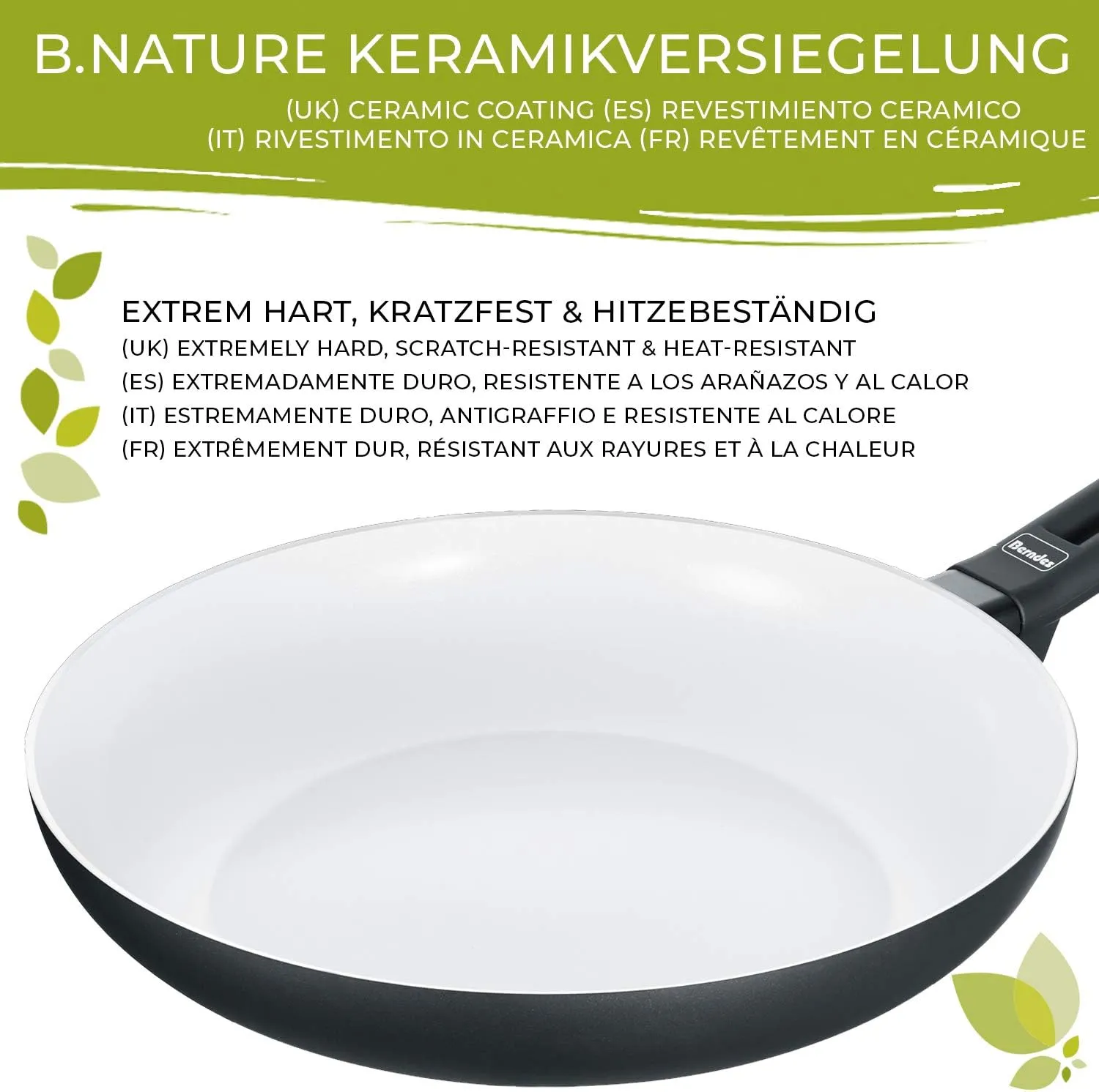 Berndes Starter b.nature Frying Pan 20 cm with Sustainable Coating Made of Quartz, Suitable for Induction Cookers, Scratch-Resistant