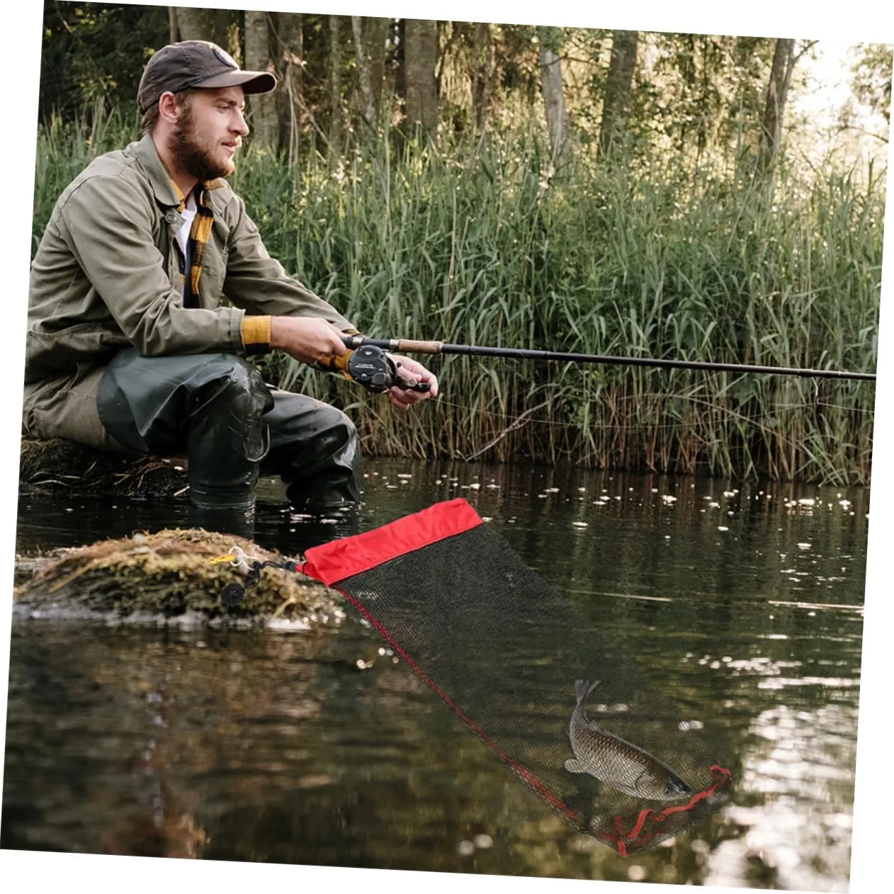 BESPORTBLE Portable Fishing Mesh Bag Wear-Resist Fish Storage Net with Draw for Fish Catching Foldable Mesh Bag