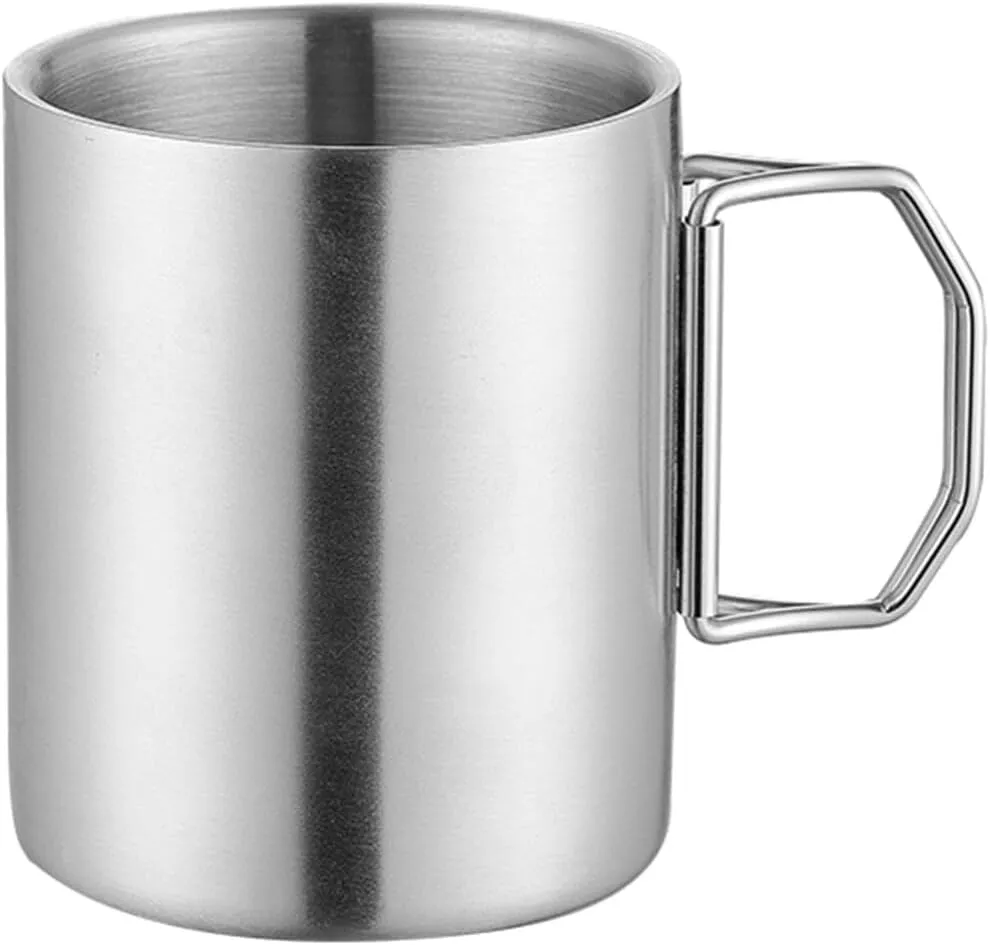 BESPORTBLE Stainless Steel Folding Handle Cup Outdoor Travel Mug for Camping Lightweight Insulated Design Double - Cup for Hiking and Backpacking