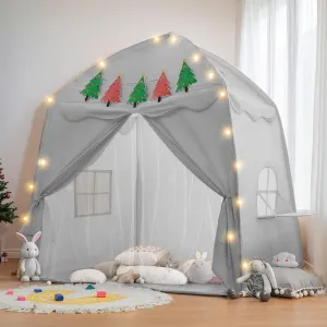 besrey Large Kids Play Tent with Christmas Tree Flags & Lights, Kids Playhouse Indoor, Toddler Tent for Boys&Girls, Great Toddler Playhouse, 61" x39" x 58"