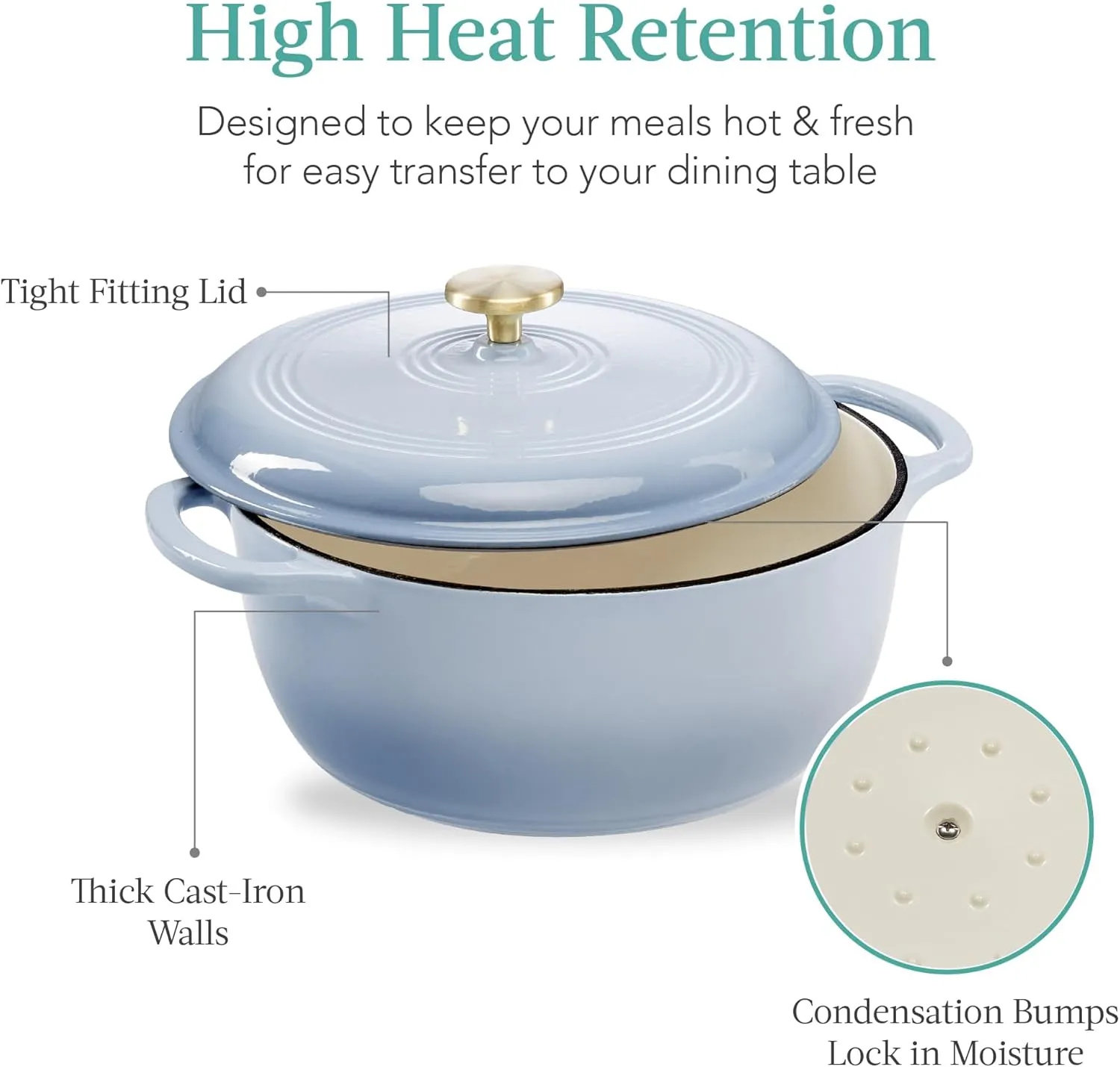 Best Choice Products 7.5 Quart Enamel Cast-Iron Round Dutch Oven, Family Style Heavy-Duty Pre-Seasoned Cookware for Home, Kitchen, Dining Room, Oven Safe w/Lid, Dual Handles - Cornflower Blue