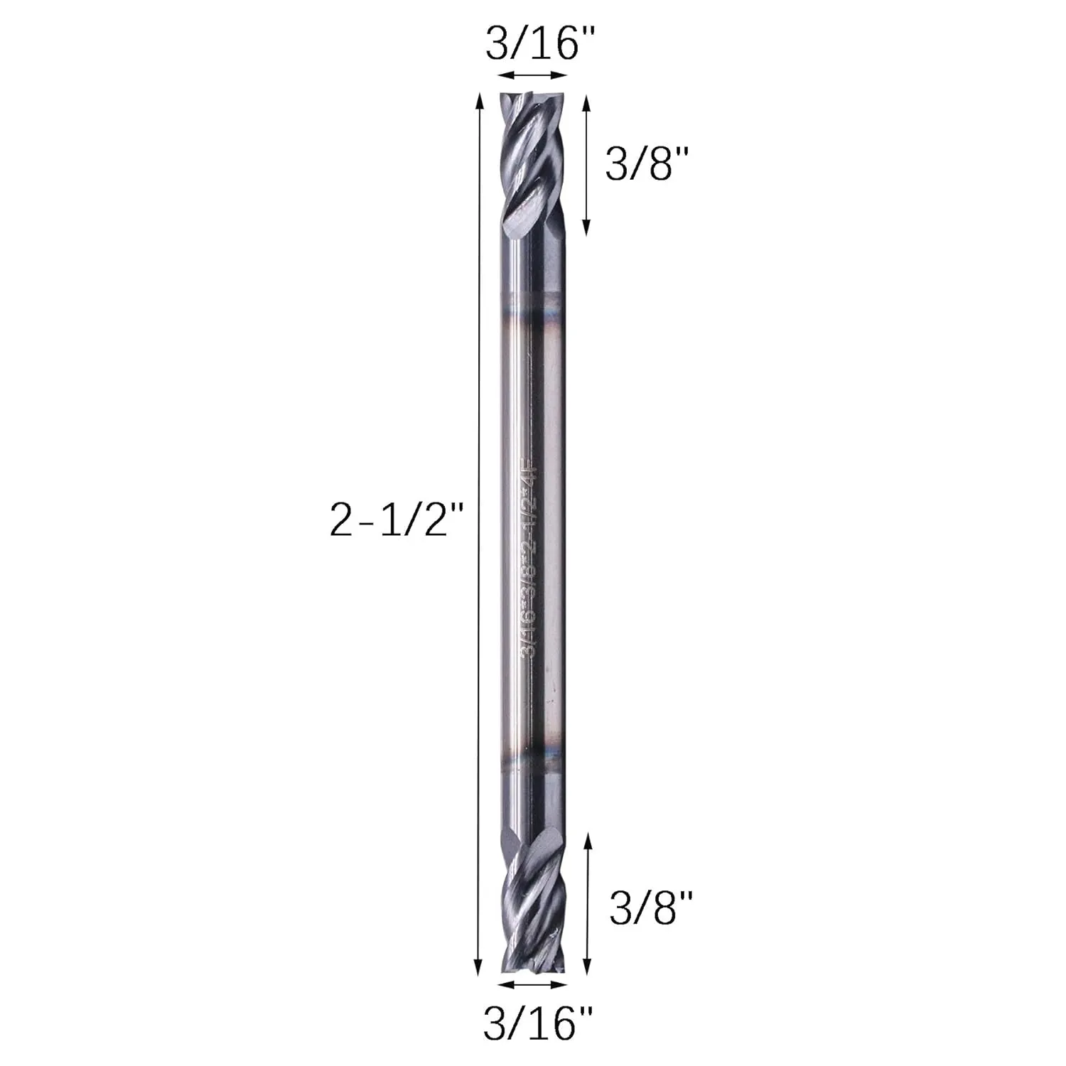 BestParts 5pcs 3/16" Solid Carbide Square End Mills - Double End - AlTiN Coated, 4 Flute, 35 Degree Helix, 3/16" Cutting Diameter, 3/16 inch Shank Diameter, 3/8" Length of Cut, 2-1/2" Overall Length