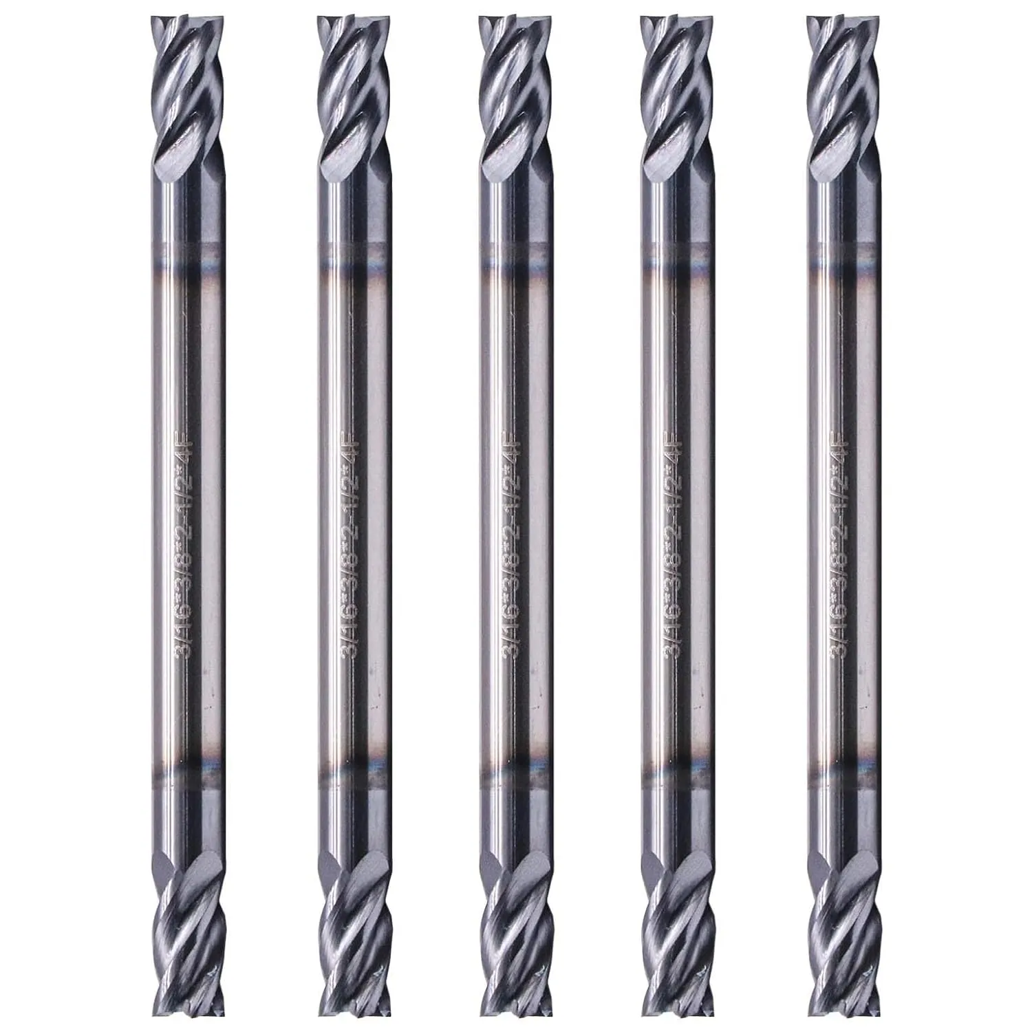 BestParts 5pcs 3/16" Solid Carbide Square End Mills - Double End - AlTiN Coated, 4 Flute, 35 Degree Helix, 3/16" Cutting Diameter, 3/16 inch Shank Diameter, 3/8" Length of Cut, 2-1/2" Overall Length