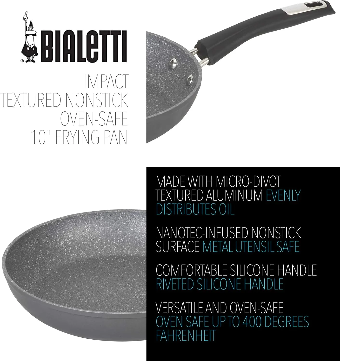 Bialetti Impact Textured Nonstick Oven-Safe 10in Frying Pan, Gray