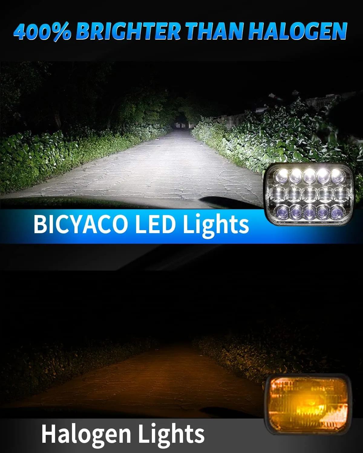 BICYACO DOT 110W 5x7 7x6 Inch Led Headlights Hi/Low Led Sealed Beam Headlamp Compatible with Jeep Wrangler YJ Cherokee XJ Kenworth T300 1997-2010 H4 Plug H6054 H5054 6054 6052 (Black)