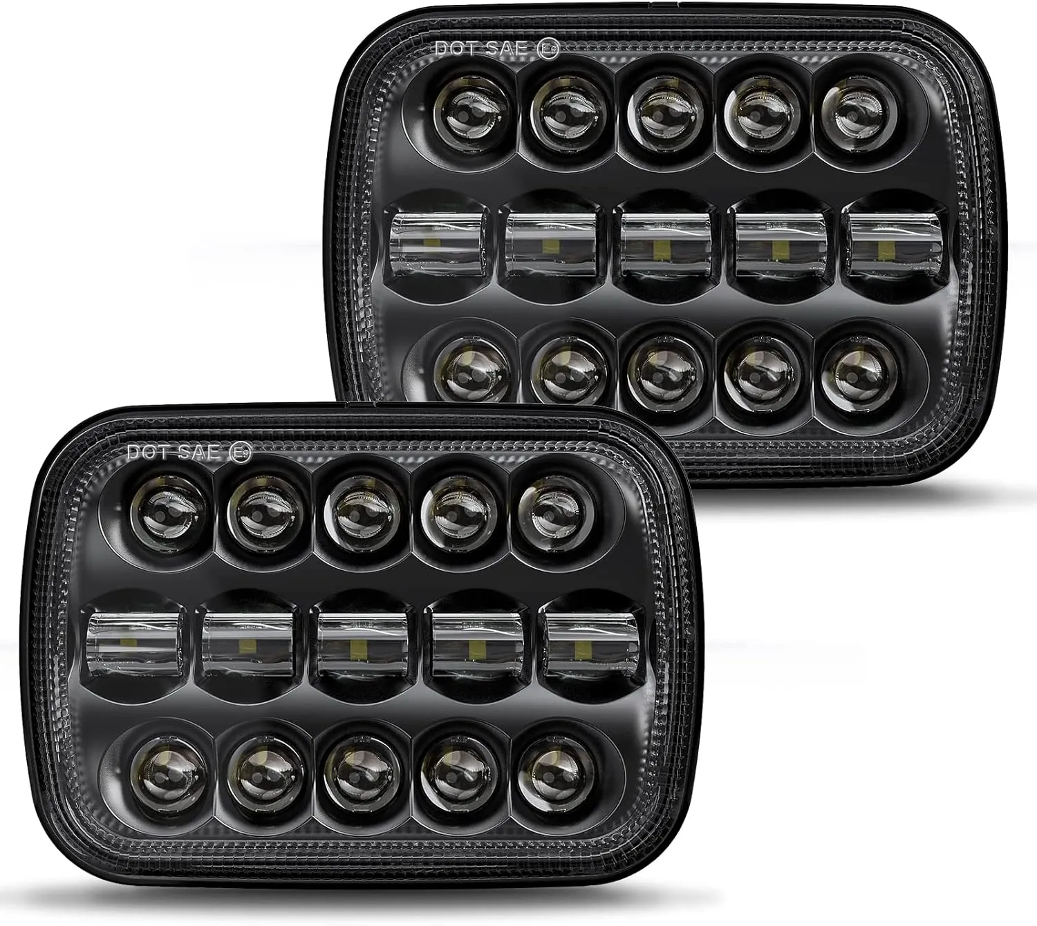 BICYACO DOT 110W 5x7 7x6 Inch Led Headlights Hi/Low Led Sealed Beam Headlamp Compatible with Jeep Wrangler YJ Cherokee XJ Kenworth T300 1997-2010 H4 Plug H6054 H5054 6054 6052 (Black)