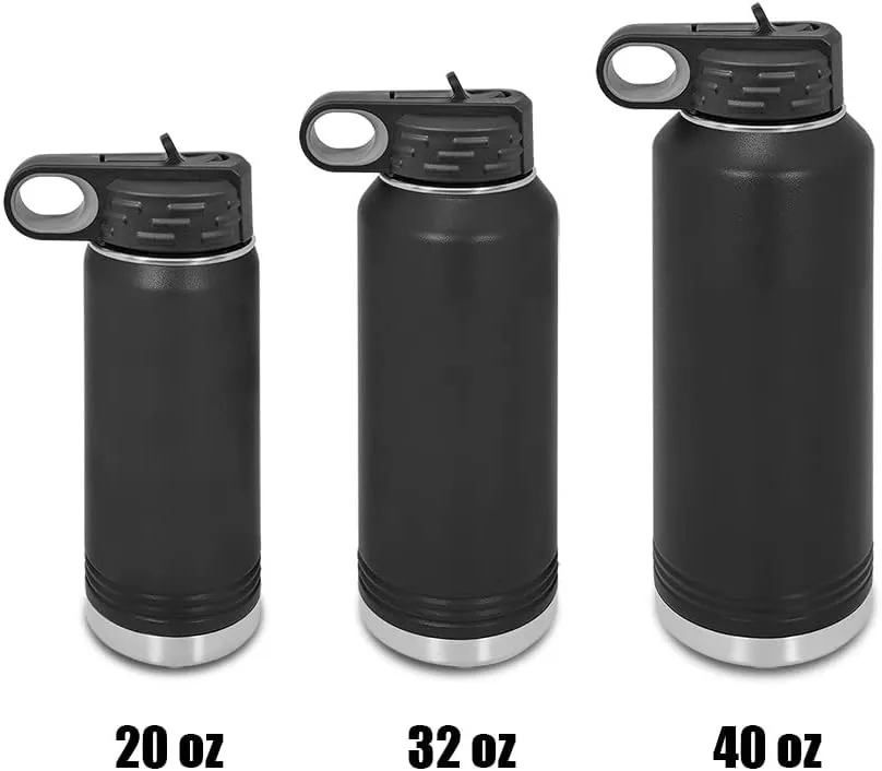 Bigfoot Trees Forest Laser Engraved Water Bottle Customizable Polar Camel Stainless Steel with Straw - sasquatch missing link big foot outdoors camping explore Black 32 oz