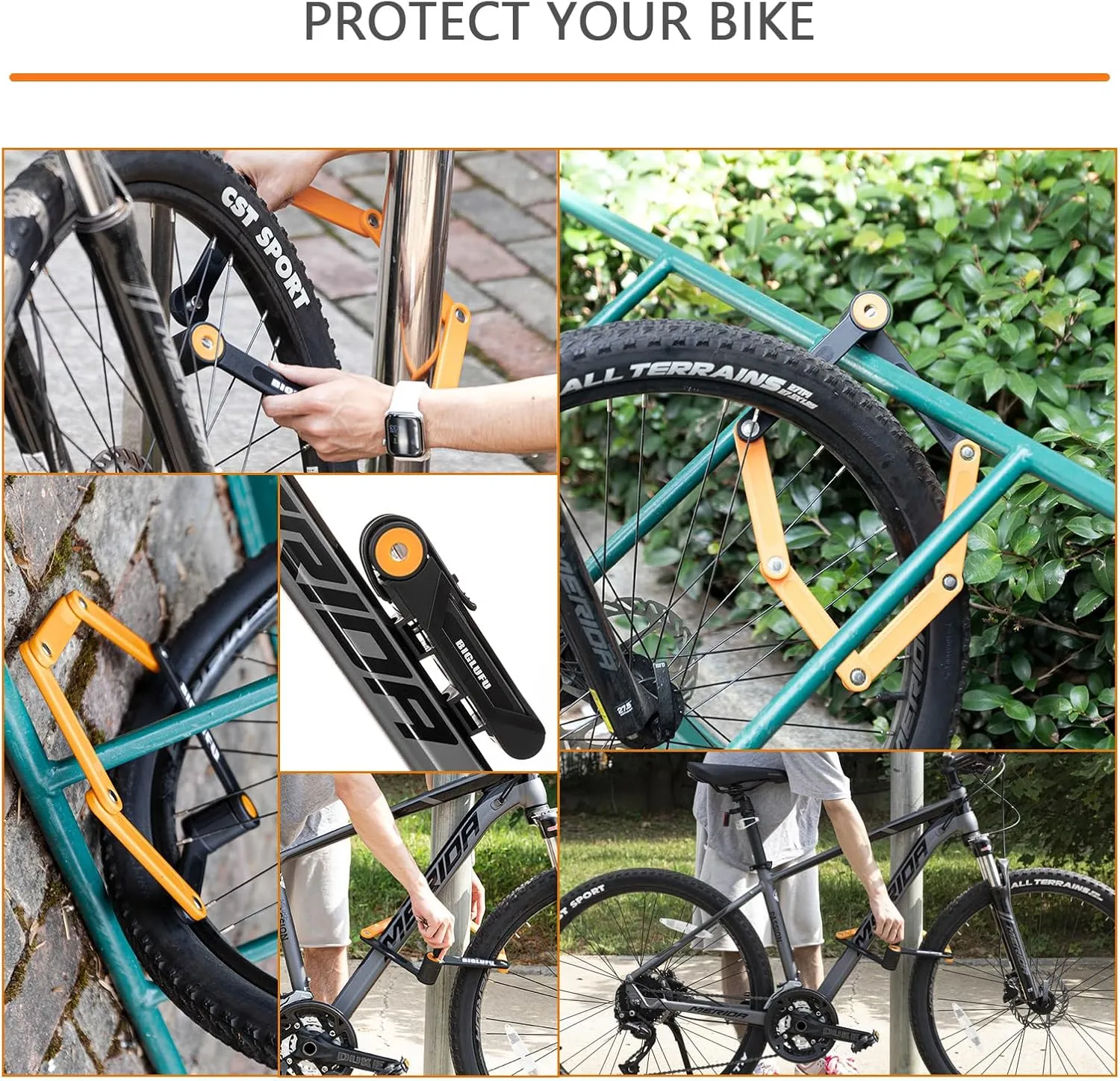 BIGLUFU Bike Lock Bicycle Scooter Motorcycle Folding Locks with 4Keys, Fold Chain Heavy Duty Alloy Steel Foldable Lock with Mounting Bracket 2pc Straps, 86cm/34 Unfolding, 1.92 lbs