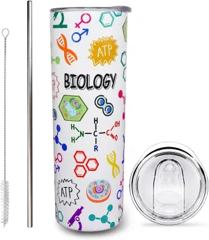 Biology Gift Biology Teacher Mug Biology Tumbler Cup Biology Teacher Gift for Women Men 20 Oz Stainless Steel Insulated Water Bottle With Lid and Straw