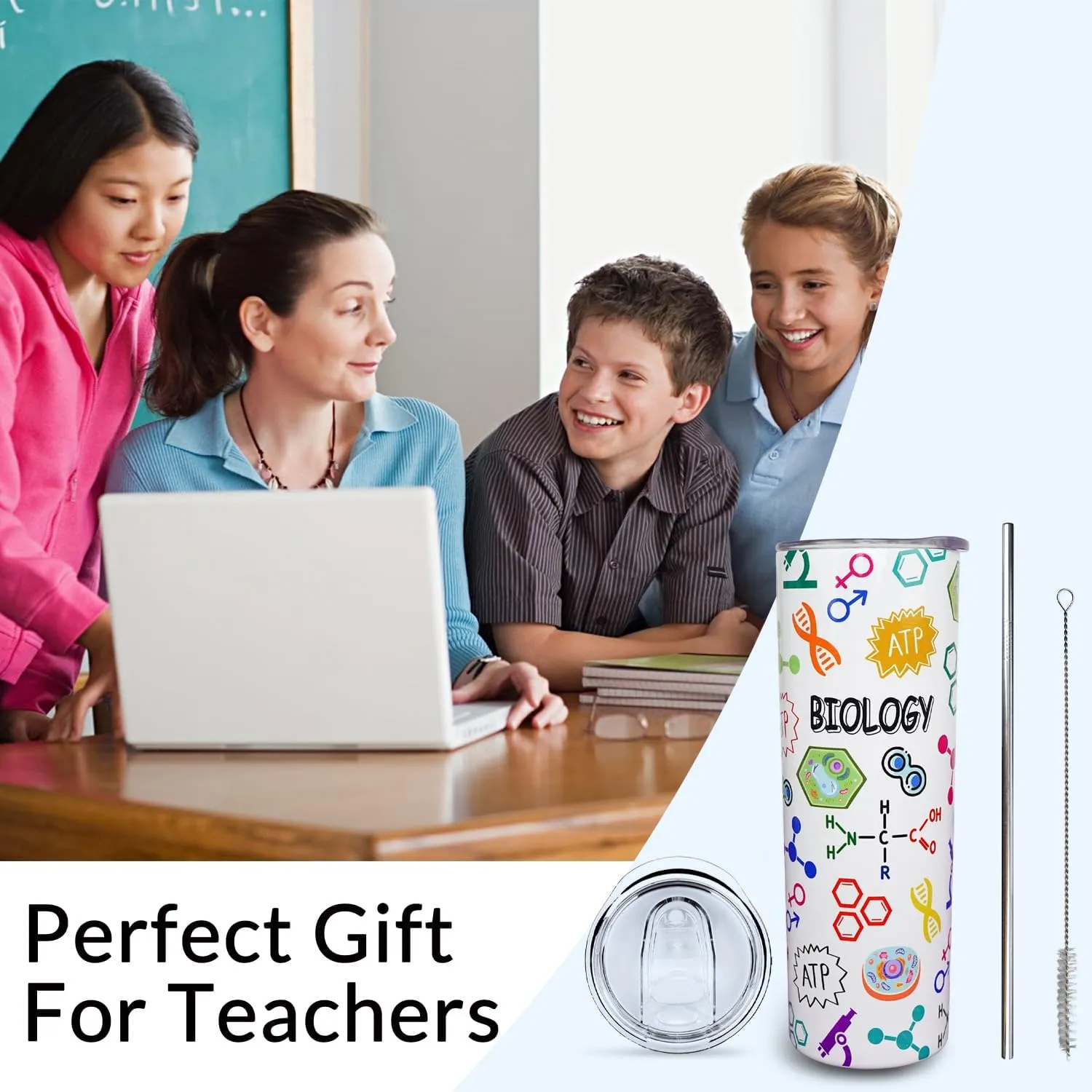 Biology Gift Biology Teacher Mug Biology Tumbler Cup Biology Teacher Gift for Women Men 20 Oz Stainless Steel Insulated Water Bottle With Lid and Straw