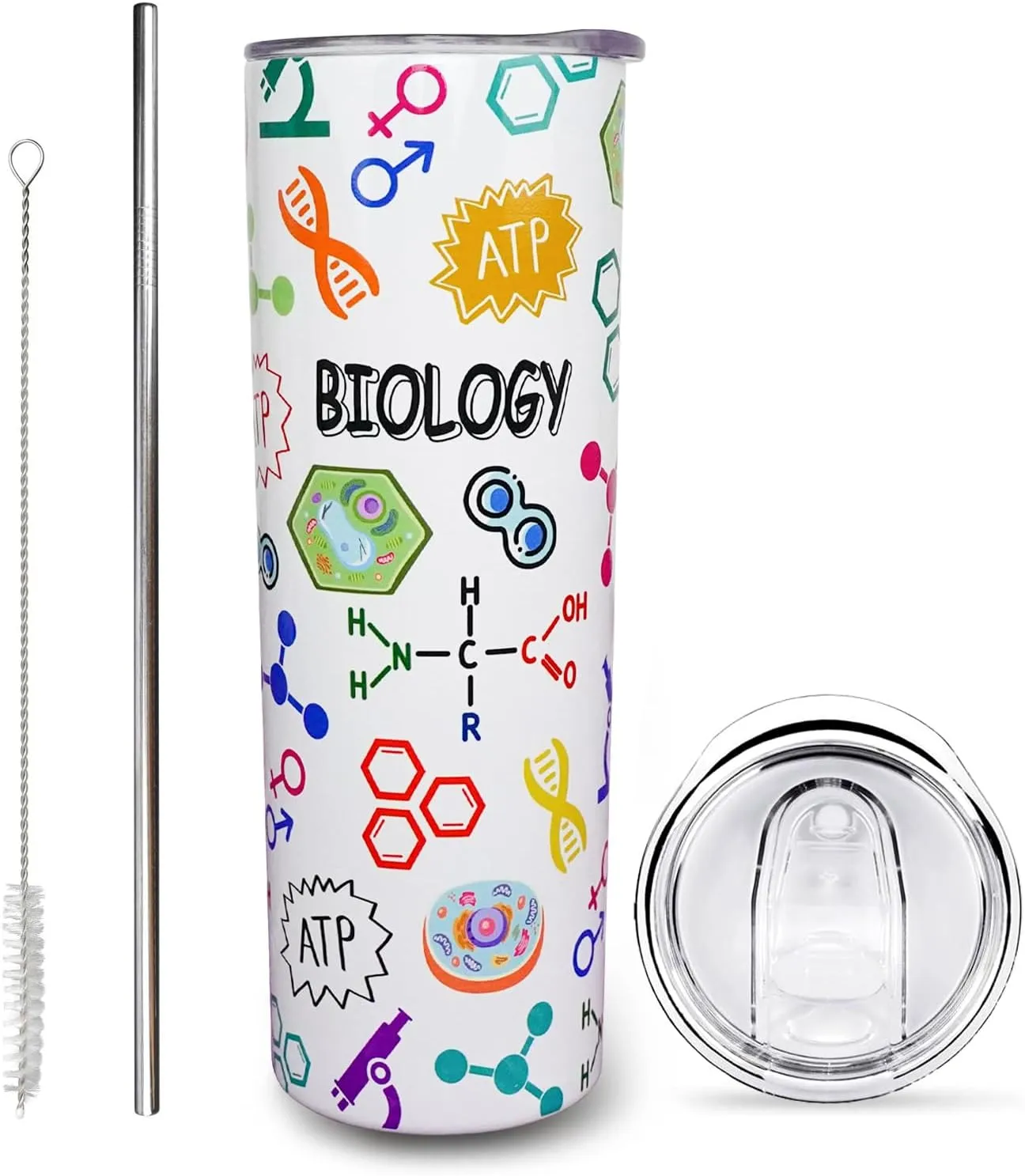 Biology Gift Biology Teacher Mug Biology Tumbler Cup Biology Teacher Gift for Women Men 20 Oz Stainless Steel Insulated Water Bottle With Lid and Straw