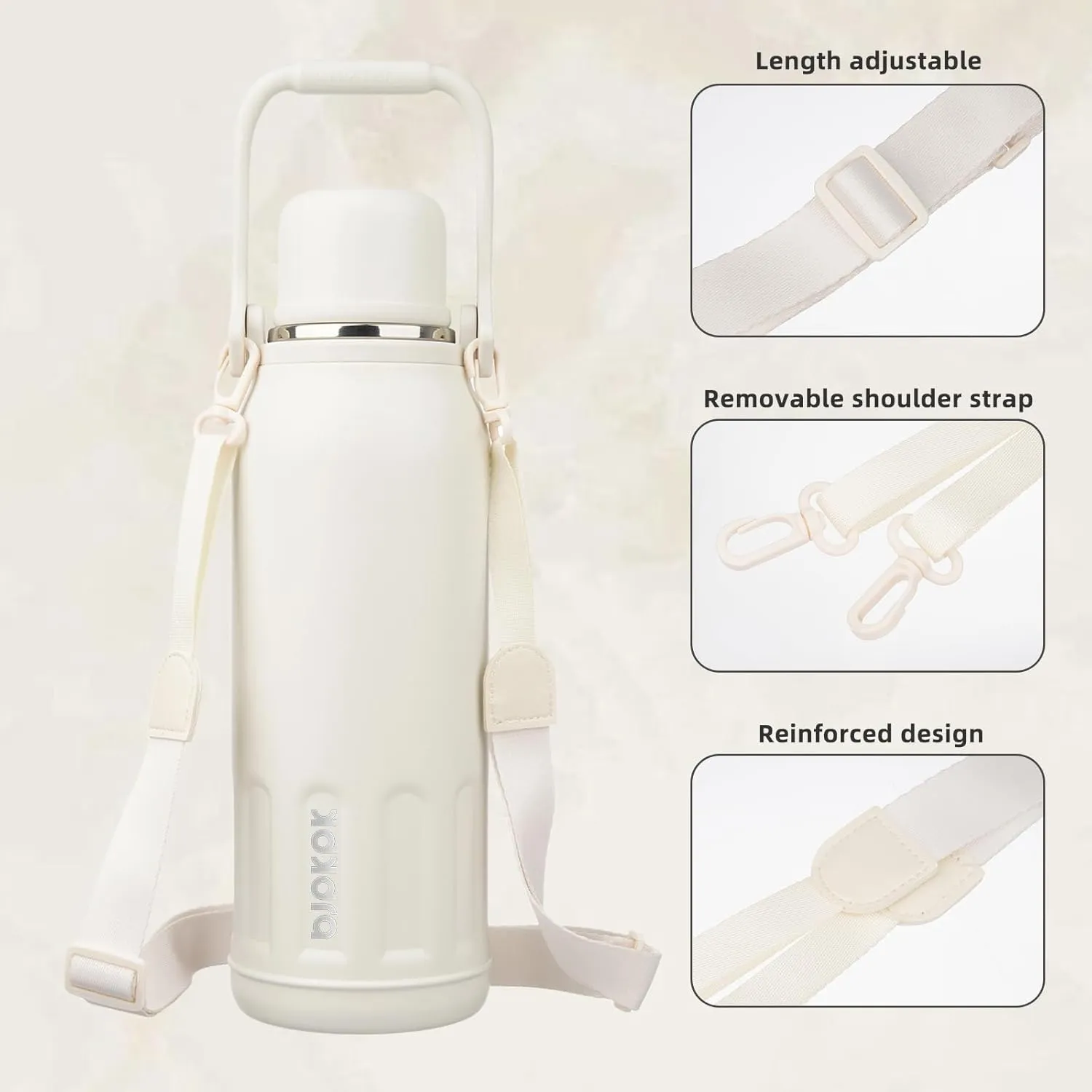 BJPKPK Insulated 50oz Thermos Dishwasher Safe Water Bottle with Lid and Carry Handle Stainless Steel Water Bottles for Outdoor Sports,Beige