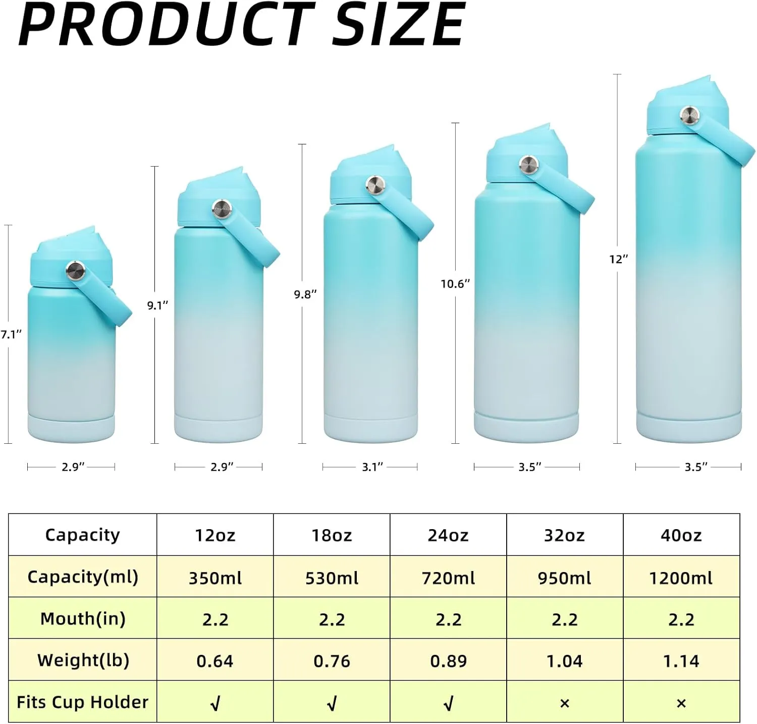 BJPKPK Insulated Water Bottle with Straw Lid, 40oz Large Thermos, BPA Free Leak Proof Stainless Steel Metal Water Bottles, Tumblers, Cups, Flasks for Travel, Sports,Sea Salt