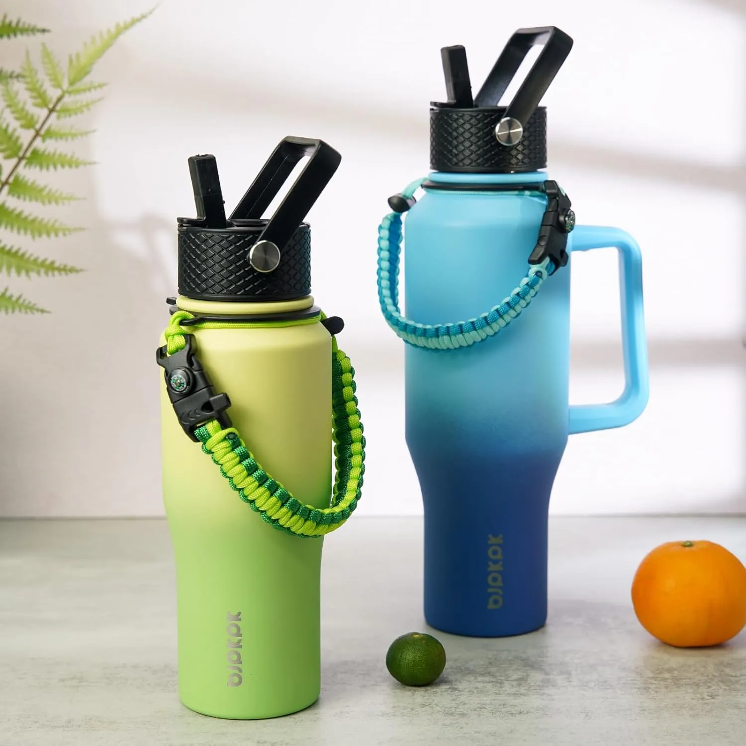 BJPKPK Insulated Water Bottles with Straw Lid, 35oz Metal Water Bottle with 2 lids & Paracord Strap, Double Wall Stainless Steel Tumbler with Handle, Reusable Cups, Mugs, Thermos, Sky