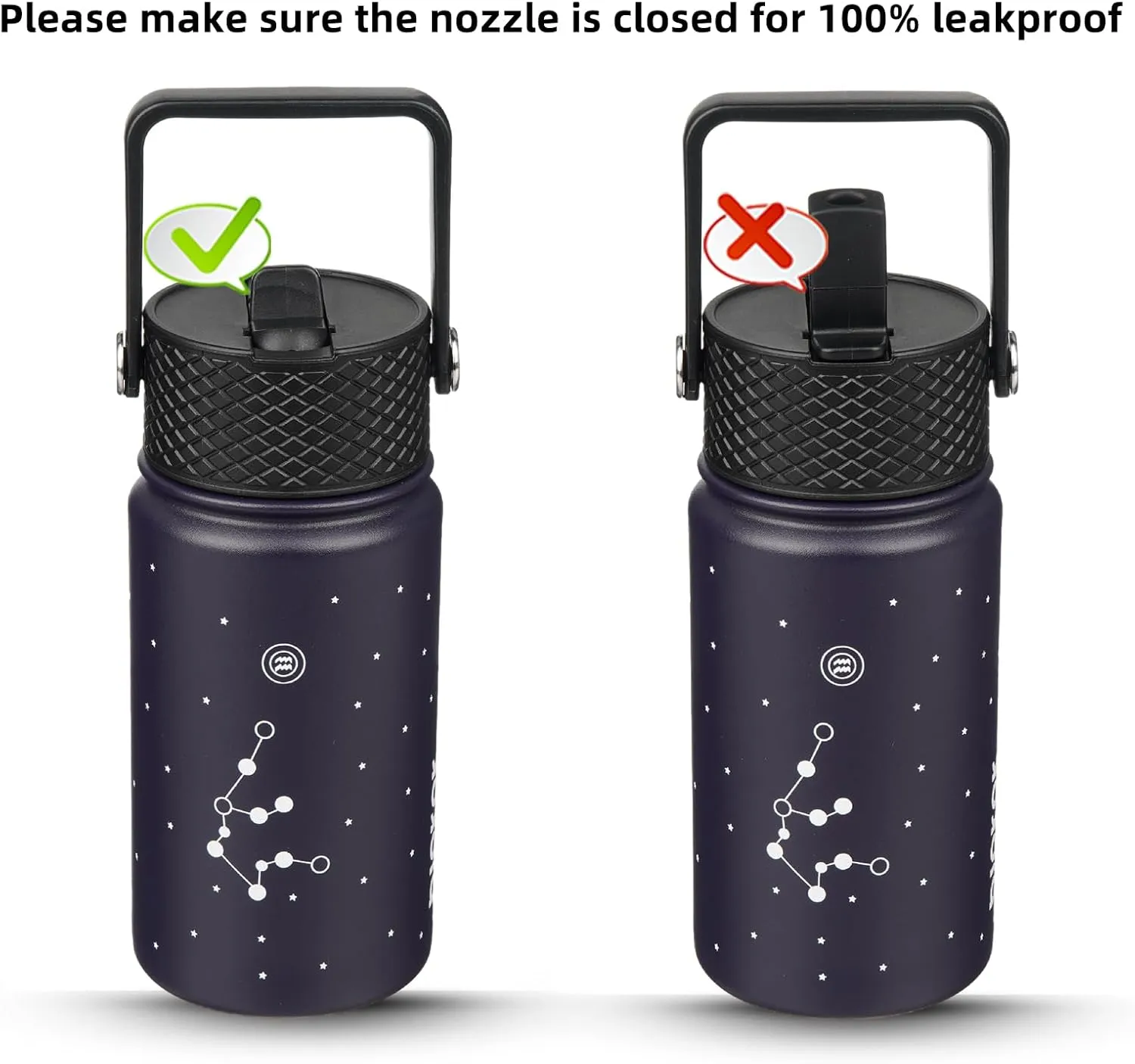 BJPKPK Water Bottle with Straw Lid, 15 oz Insulated Water Bottle, Stainless Steel Metal Water Bottles, Reusable Leak Proof BPA Free Thermos, Flask, Cups,Constellation-Aquarius
