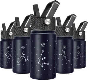 BJPKPK Water Bottle with Straw Lid, 15 oz Insulated Water Bottle, Stainless Steel Metal Water Bottles, Reusable Leak Proof BPA Free Thermos, Flask, Cups,Constellation-Aquarius