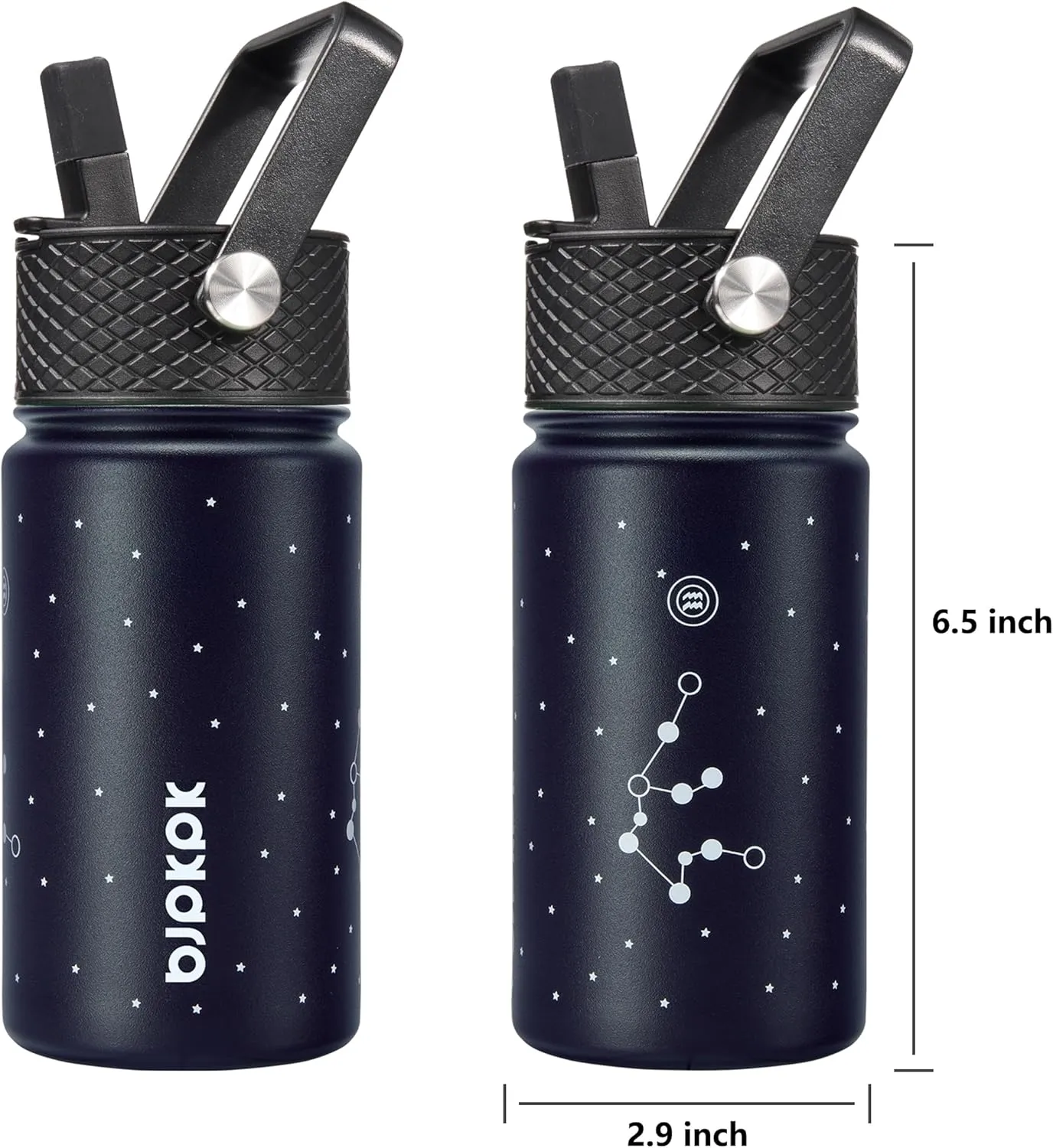 BJPKPK Water Bottle with Straw Lid, 15 oz Insulated Water Bottle, Stainless Steel Metal Water Bottles, Reusable Leak Proof BPA Free Thermos, Flask, Cups,Constellation-Aquarius