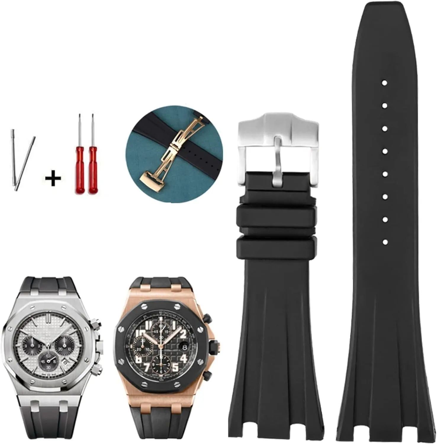 Black rubber Watchband For Audemars for Piguet Watch Strap for AP Band Men's Bracelet with butterfly buckle