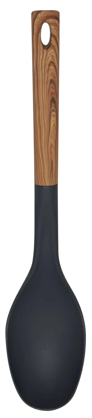 Black Spoon with Wood Like Handle, Heat Resistant