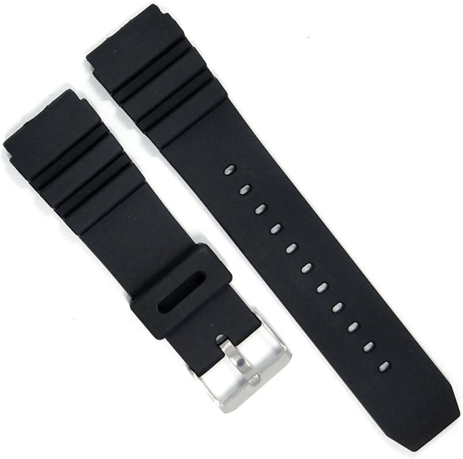 Black Sports Diving Rubber Watch Strap for Men with Silver Stainless Steel Buckle Replacement Silicone Watchband