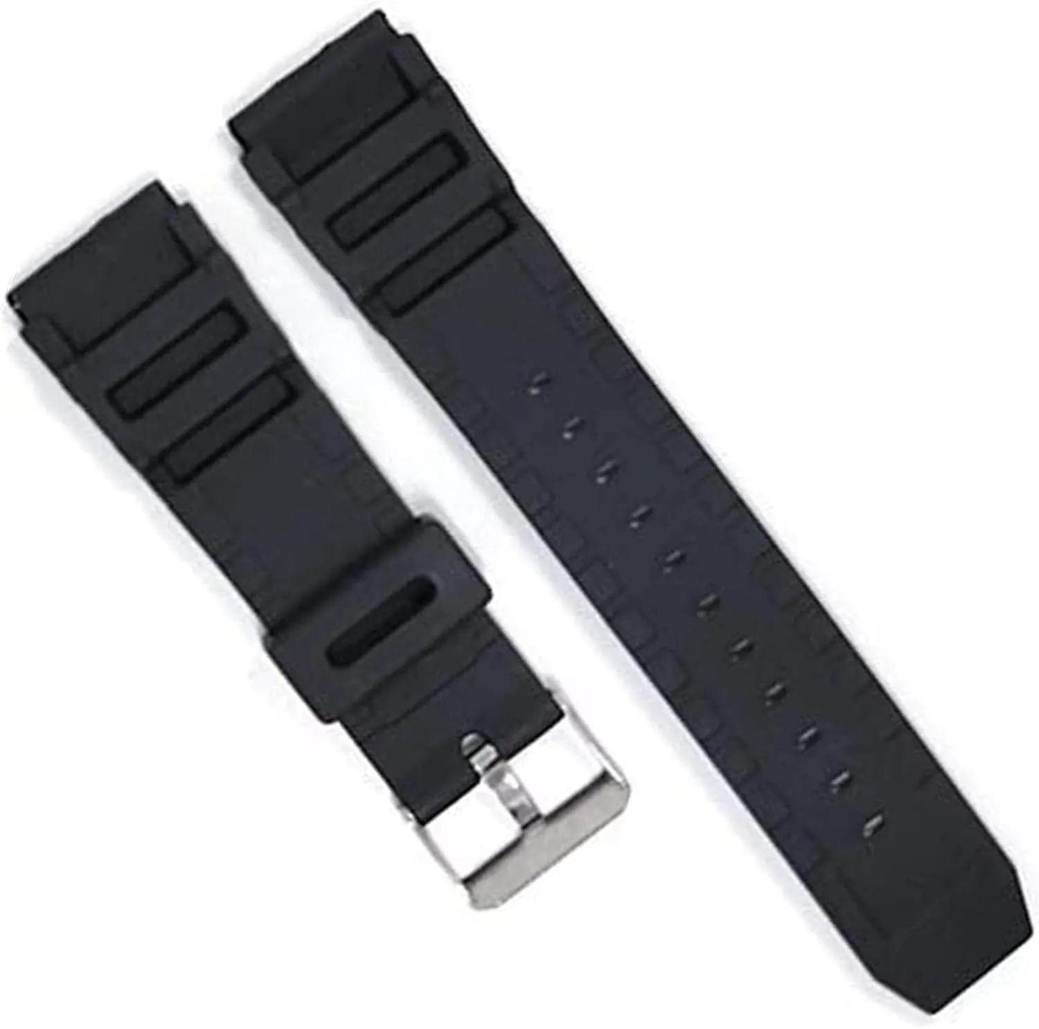 Black Sports Diving Rubber Watch Strap for Men with Silver Stainless Steel Buckle Replacement Silicone Watchband
