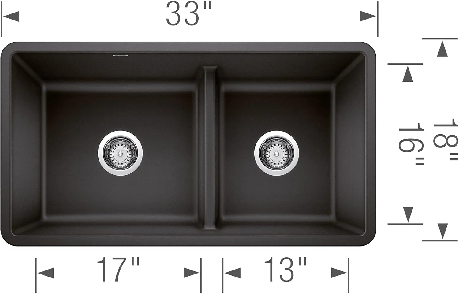 BLANCO 442525 Precis Reversible 1-3/4 w/Low Divide-Café Brown Sink, 33" L X 18" W X 9.5" D, Anthracite