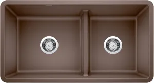 BLANCO 442528 Precis Silgranit 60/40 Double Bowl Reversible Undermount Kitchen Sink with Low Divide, Café
