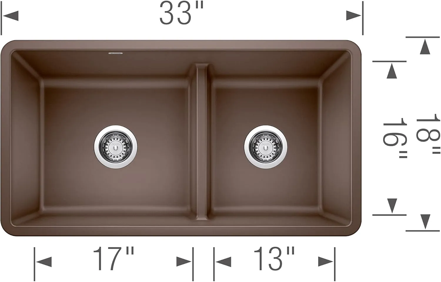 BLANCO 442528 Precis Silgranit 60/40 Double Bowl Reversible Undermount Kitchen Sink with Low Divide, Café
