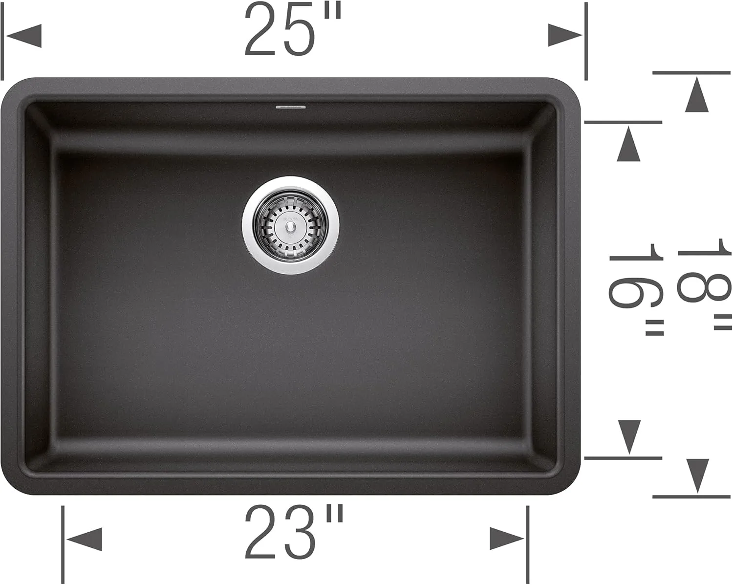 BLANCO 442543 Precis Kitchen Sink, 25" L X 18" W, Anthracite