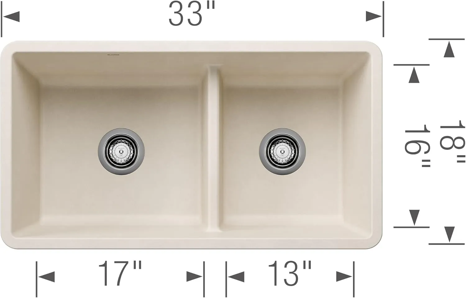 BLANCO 443080 PRECIS SILGRANIT 60/40 Double Bowl Undermount Kitchen Sink with Low Divide, 33" L X 18" W - Soft White