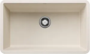 BLANCO 443083 Precis Silgranit 30” Single Bowl Undermount Kitchen Sink, Soft White